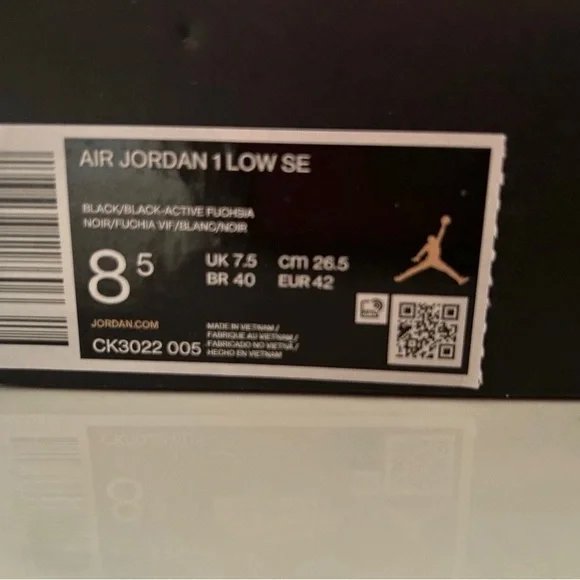 Deadstock Authentic with OG Box Air Jordan 1 SE Men’s Black/Fuchisa 8.5 - Picture 3 of 8